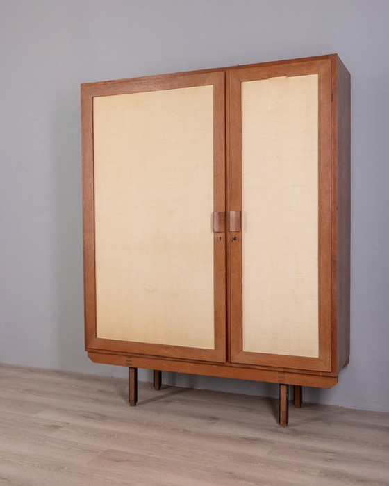 Image 1 of 1960s Italian Design Two-Door Wardrobe in Wood and Fabric