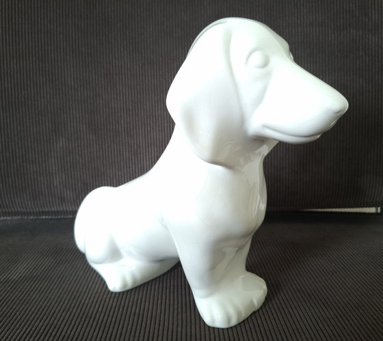 Image 1 of Vintage Italian Ceramic Dachshund – 1980s – White Glaze (22cm)