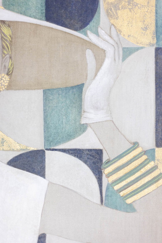 Image 1 of Toile Peinte Représentant Une Élégante Années 1950. Contemporain.