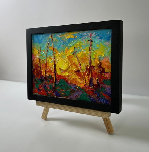 Originales Ölgemälde Sommerabendlandschaft Sonnenuntergang – schilderijen tekeningen, Canvas (photo 2 of 8)