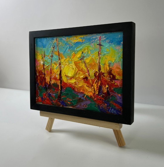 Originales Ölgemälde Sommerabendlandschaft Sonnenuntergang – Gemälde & Zeichnungen, Canvas (photo 2 of 8)