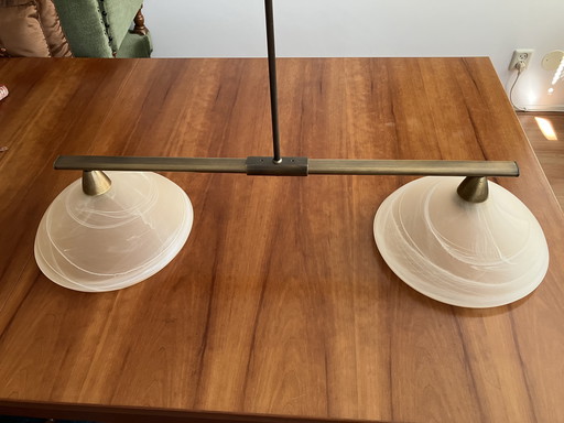 Belle lampe de table en laiton avec 2 abat-jour -