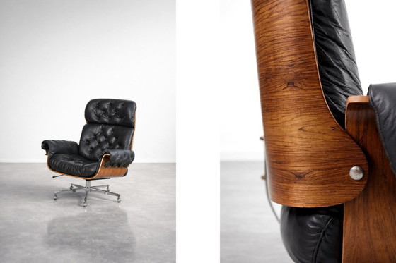 Image 1 of Vintage Mid-Century Modern Swiss Leather&Bentwood Lounge Chair by Martin Stoll for Giroflex, 1960s