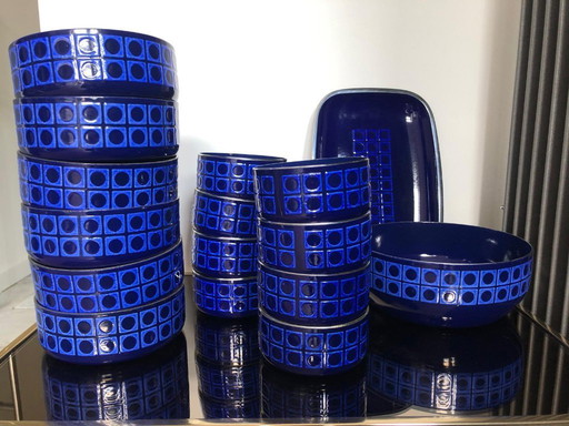 Retro set SILIT Blue enamel pots and saucers