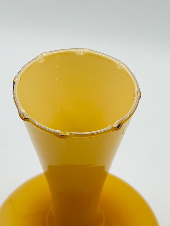 Image 1 of Vintage ochre opaline vase with scalloped neck
