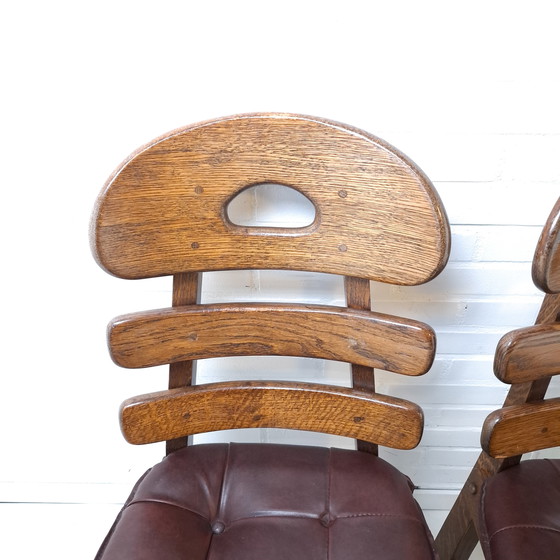 Image 1 of 2x vintage brutalist fishbone stoel eiken stoel jaren 70