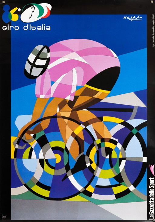 86e Giro d'Italia – 2002 – Originele vintage wielerposter van Ugo Nespolo – Italiaanse popart – 97x68 cm