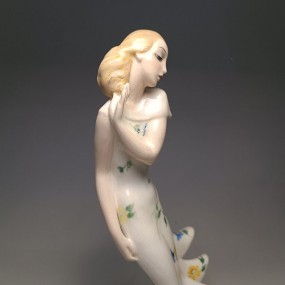 Goldscheider - Claire Weiss - Skulptur, Art Deco Dame im langen Kleid - 28,5 cm - Porzellan (photo 22 of 35)