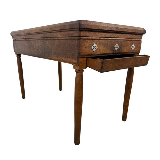 Kleiner Billardtisch, dunkles Holz, Beistelltische, Stoff, Braun, Vintage (Foto 4 von 8)