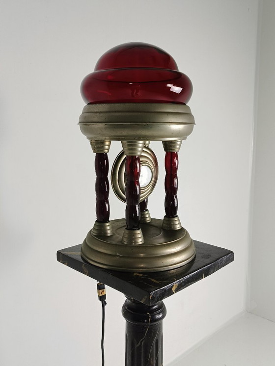 Image 1 of Unique Vintage Tin Lamp with Clock Mechanism from Italy