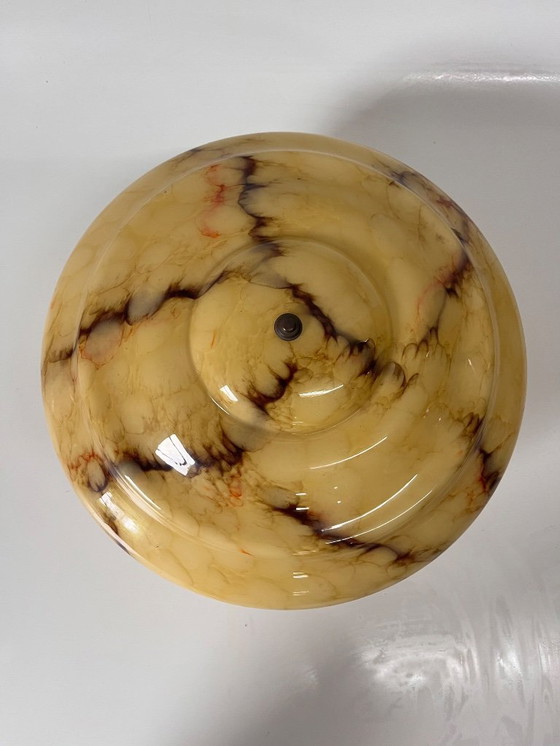 Image 1 of Vintage grote plafonnière gemarmerd glas Art Deco jaren dertig