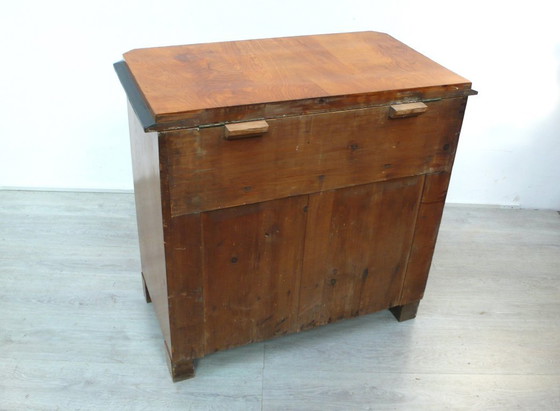 Image 1 of Biedermeier wastafel commode, waskast antiek rond 1850, essen en zwart
