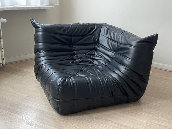 Image 1 of Identical Replica Ligne Roset Togo Sofa – Black Leather – 100% Italian Leather