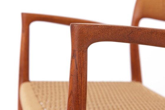 Image 1 of 1 van 2 Niels Moller armstoel, model 57, jaren 1950 Vintage, papieren koordzitting, eetkamerstoel, Denemarken