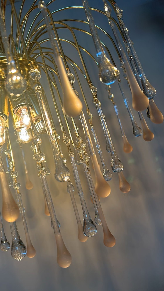 Image 1 of 2 pcs vintage Italian Teatdrop chandeliers pendants pink