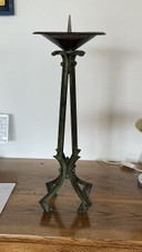 Antieke Koperen Kandelaar, Groen Patina