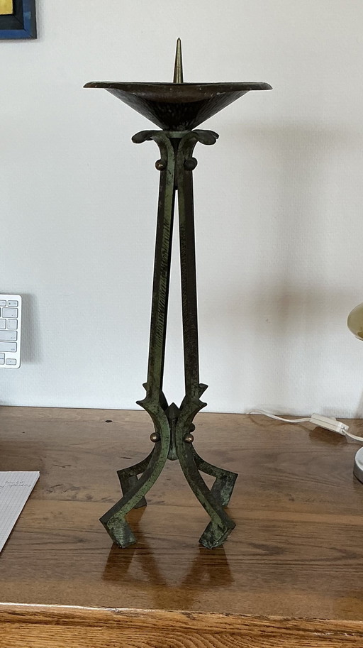 Candelabro antiguo de cobre, pátina verde – kandelaars en kaarsen, Copper (photo 2 of 5)