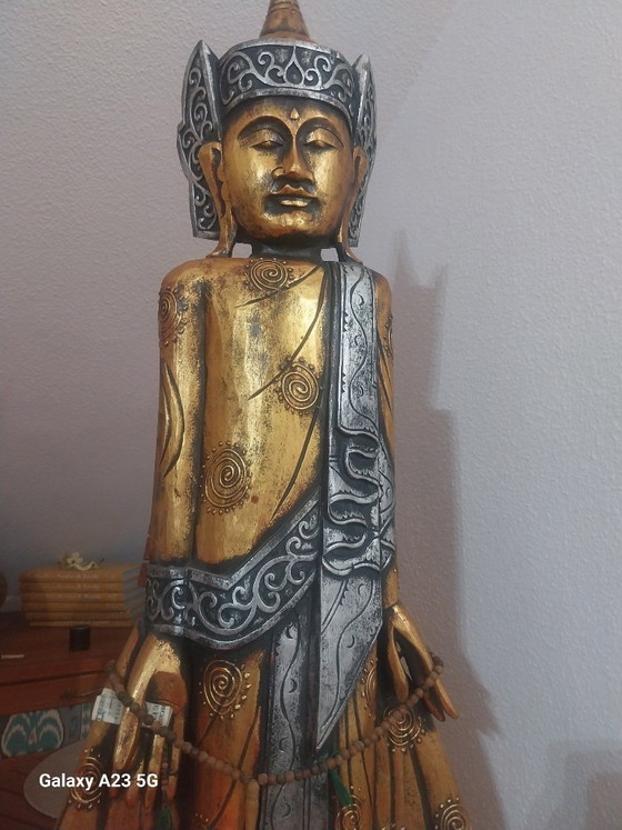 Tempelwächter Buddha, 1'60 cm. – Bildhauerei, Holz (photo 2 of 9)