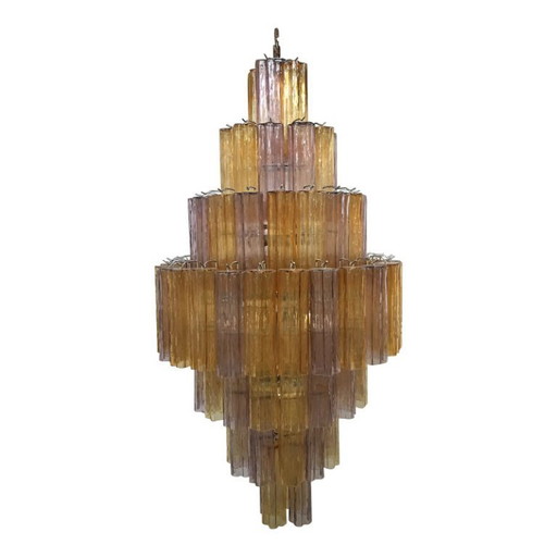 Murano Glass Amber and Violet Tronco Chandelier Venini Style