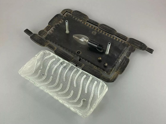 Image 1 of 60s 70s Brutalist Applique murale fer & verre Wall Lamp 60s 70s