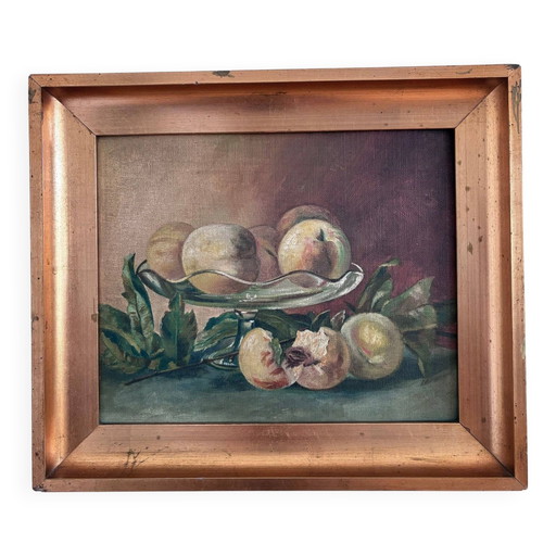Peinture à l'huile originale ancienne nature morte, art de la cuisine aux fruits