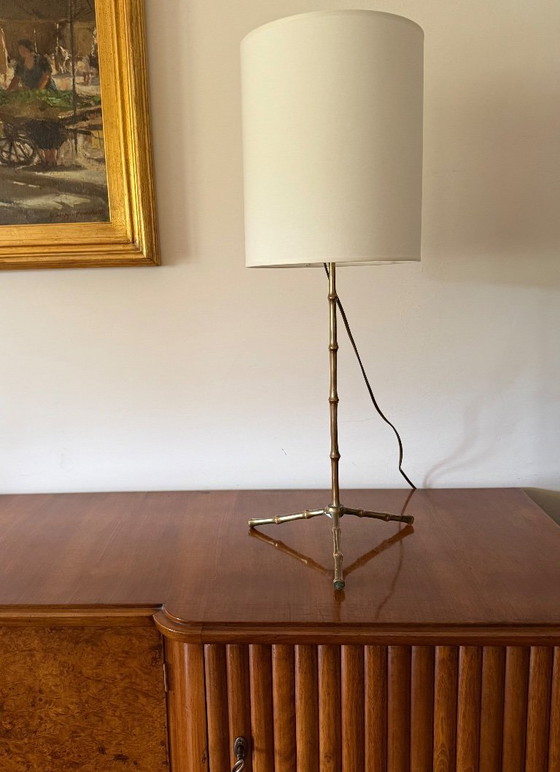 Image 1 of Lampe de table en bambou de style Hollywood Regency, Maison Jansen France, années 1970