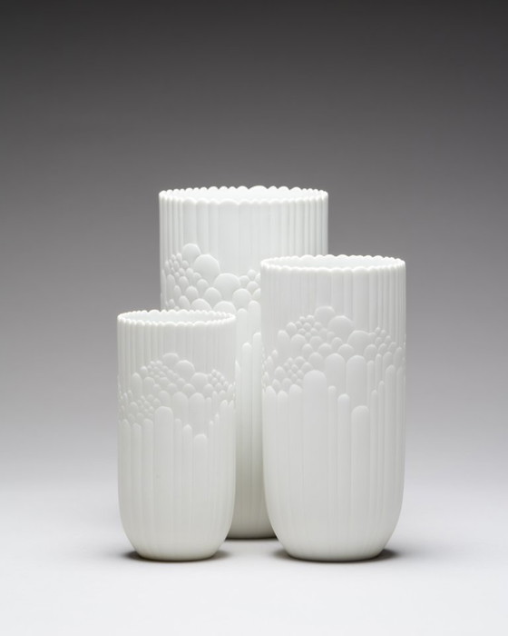 Image 1 of Rosenthal Rosemonde Nairac Bisque Porcelain "Anemone" Vase Trio 22cm 18cm 15cm