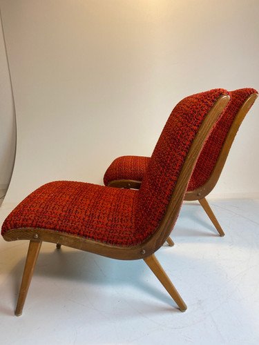 Jens Risom Fauteuil Lounge Chair Jaren 40 50 Rood Boucle Vostra Knoll