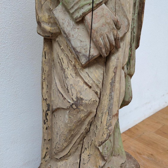 Image 1 of Life-size handmade antique wooden religious statue, saint statue, image