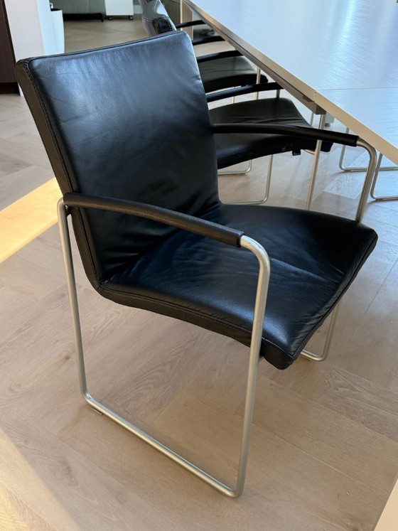 Leolux Dining Table and 6 Leather Leolux Dining Chairs – Metal (photo 5 of 7)