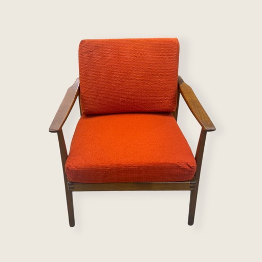 Poltrona vintage / poltrona da cocktail – anni '60 – stile scandinavo – legno massello – rivestimento originale sfoderabile