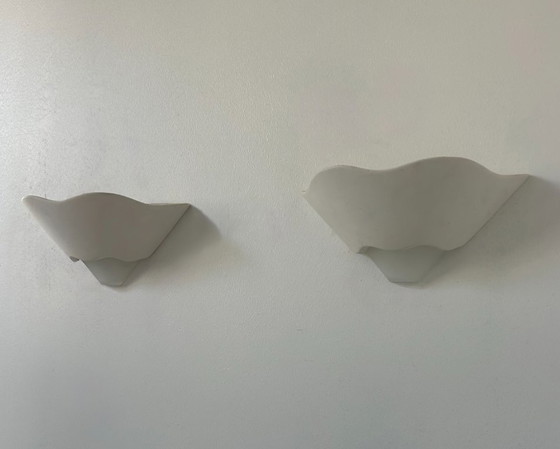 Image 1 of Paar wandlampen in gips en gezandstraald glas, Frankrijk 1970