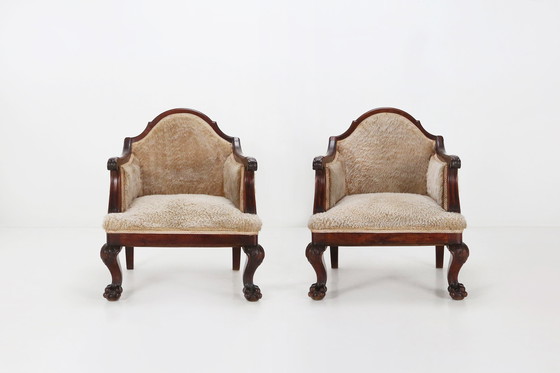 Image 1 of Ensemble de fauteuils Empire en bois d'acajou massif et peau de mouton, France 1820s