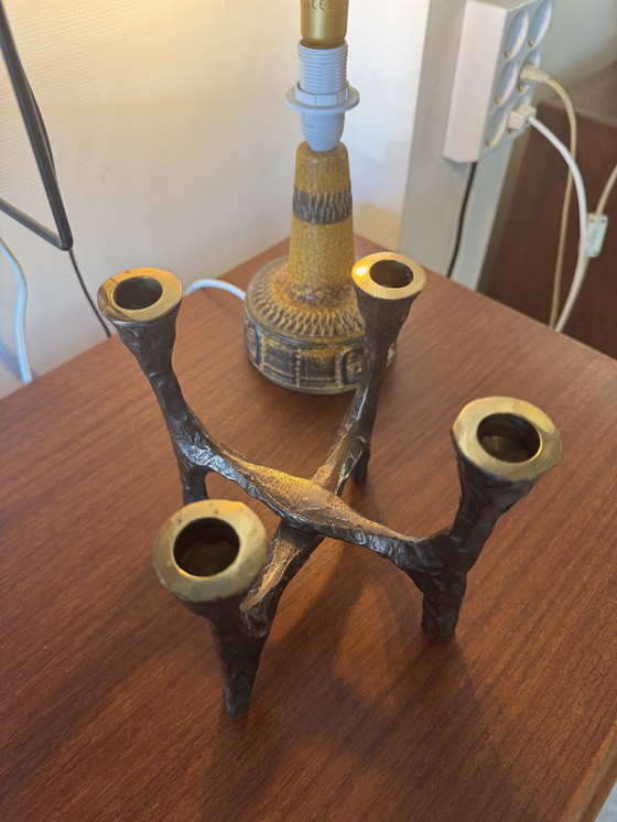 Image 1 of Brutalistischer 4-Arm-Kerzenhalter - Skulpturaler Bronze-Stil