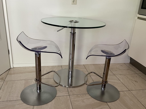 Glass Adjustable Table With 2 Seat Stools