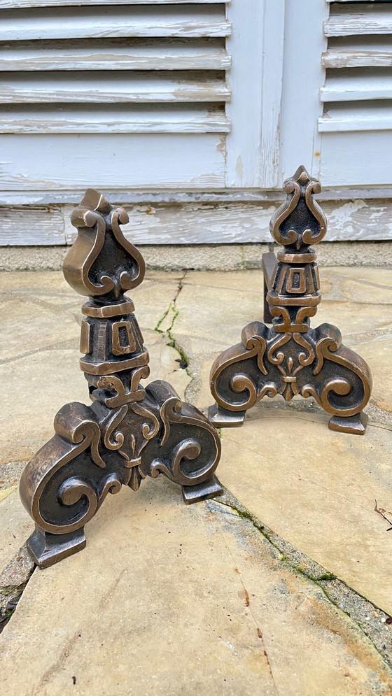 Image 1 of Pair of FOLDING CHENETS Solid Brass VINTAGE