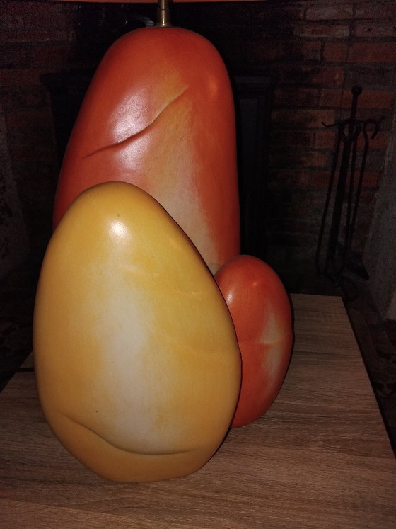 Chatain (François) Lampada da tavolo arancione e gialla, Lampade da tavolo, Ceramica, Tessile, Organic Modern (foto 5 di 5)
