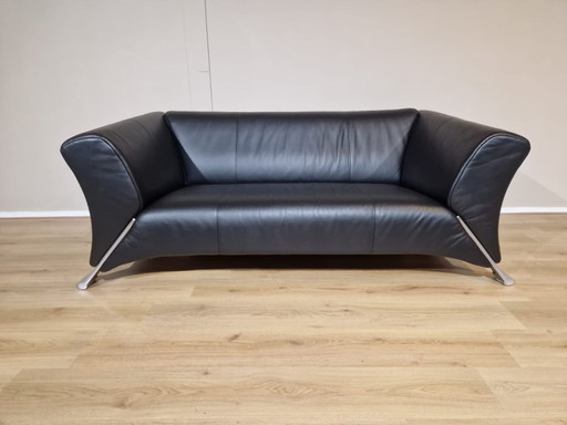 Rolf Benz 322 Schwarzes Leder 2,5-Sitzer Sofa Design Anita Schmidt
