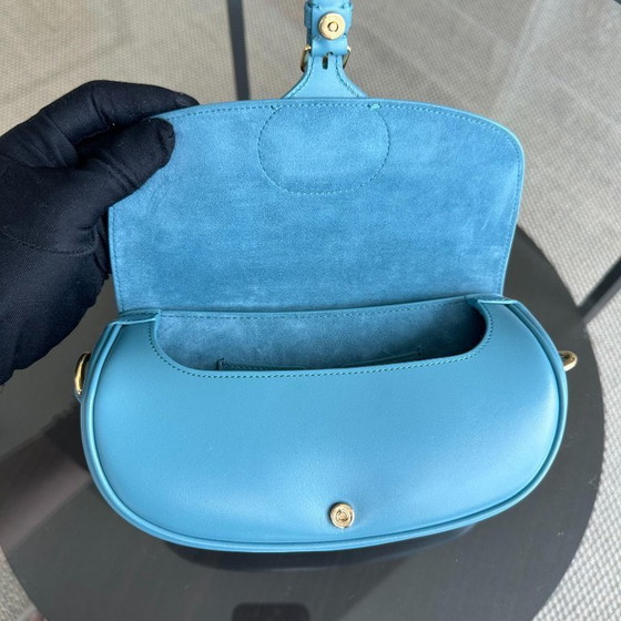 Image 1 of DIOR BOBBY EAST WEST - SCHOUDERTAS VAN GLAD KALFSLEER MET BLAUW-GOUDEN BESLAG