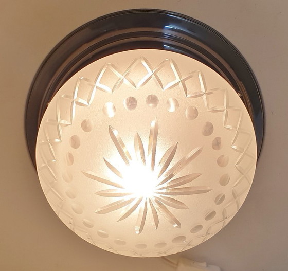 Image 1 of Lampada da soffitto Art Déco in vetro tagliato e cromato