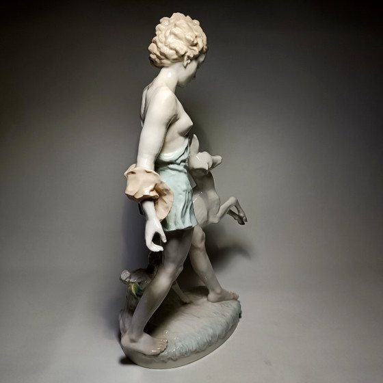 Hutschenreuther - Semi-nude Lady and Deer - 52,5cm - Porcelain, Sculpture, Creme (photo 3 of 22)