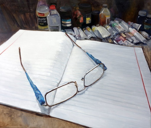 Original Ölgemälde Moderne Kunst Symbolismus Papas Brille
