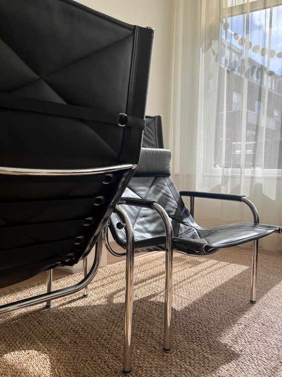 Image 1 of 3er-Set | Hans Eichenberger HE1106 Lounge-Sessel + HE1104 Hocker | Strassle | Schweizer Design aus den 1970er Jahren