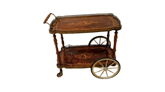 Image 1 of MID CENTURY ITALIAN MARQUETRY DRINKS TROLLEY