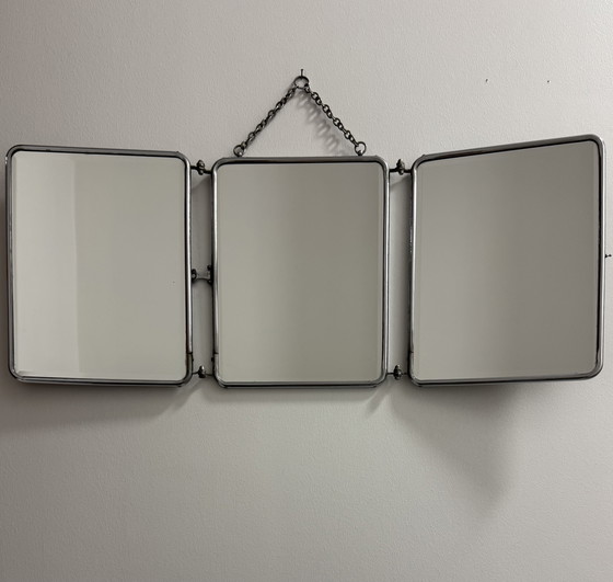 Image 1 of 1950s beveled triptych barber mirror