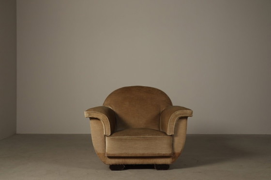 Image 1 of Art-Deco-Loungesessel mit originalem Samtbezug, Belgien, um 1930