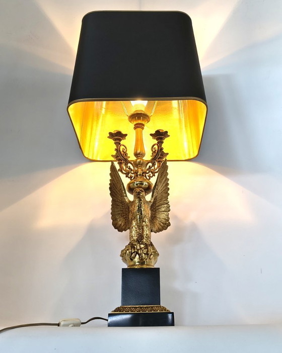 Image 1 of Empire style brass eagle table lamp by Lusterie Deknudt, 1970s