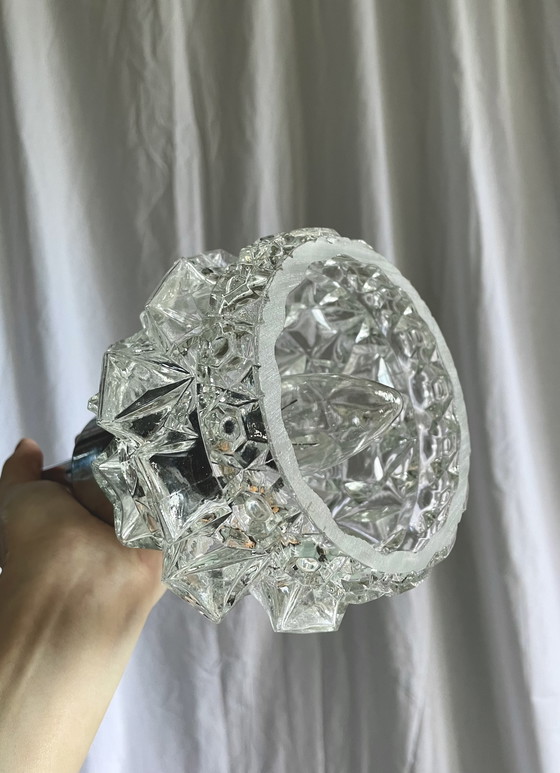 Image 1 of Lampada a sospensione in cromo e vetro stampato, anni '70