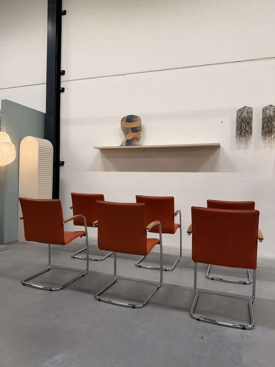6 Leolux Freyr Chaise de salle à manger Cuir orange, Chaises de salle à manger (photo 8 sur 12)