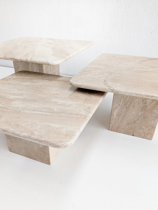 Set of 3 Beige Corallo Marble Nesting Tables 1970s 